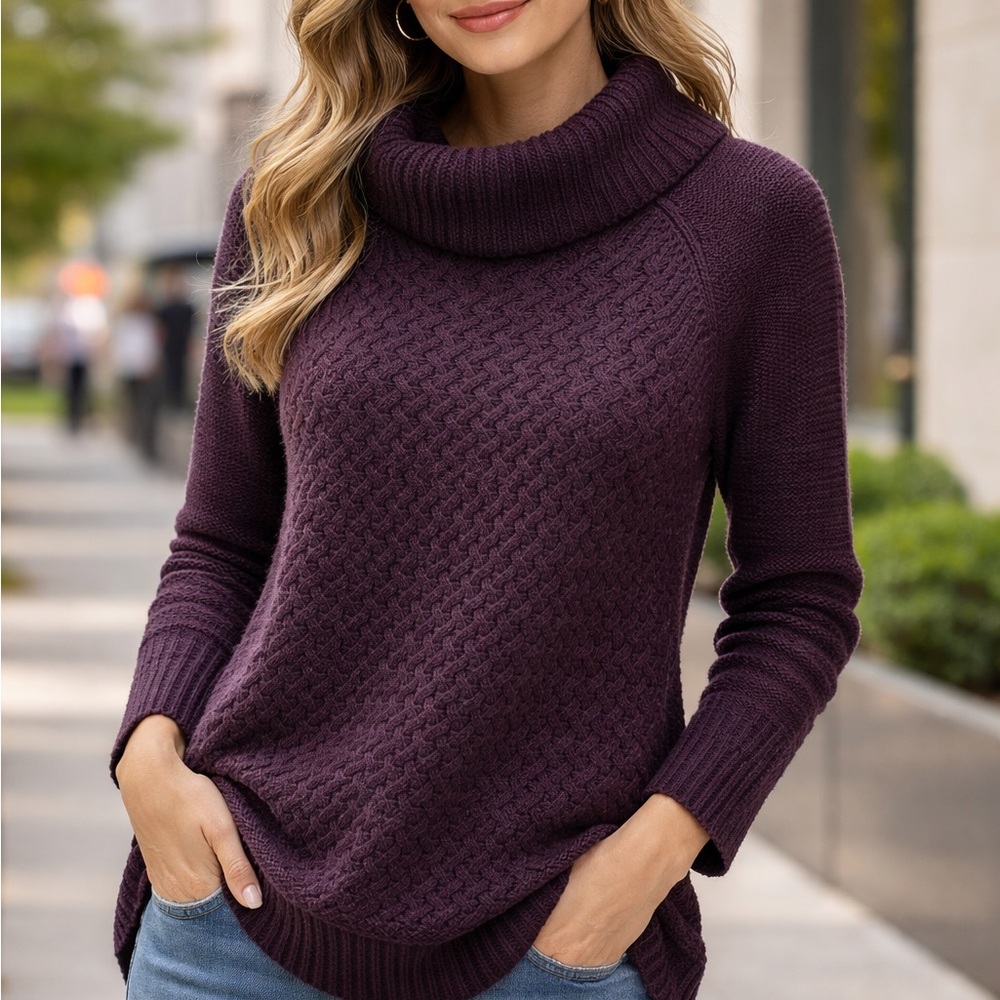 Elegant Plum Cowl Neck Sweater